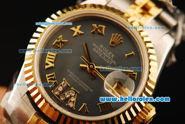 Rolex Datejust Automatic Movement ETA Coating Case with Gold Bezel and Gold Roman Numerals - Click Image to Close
